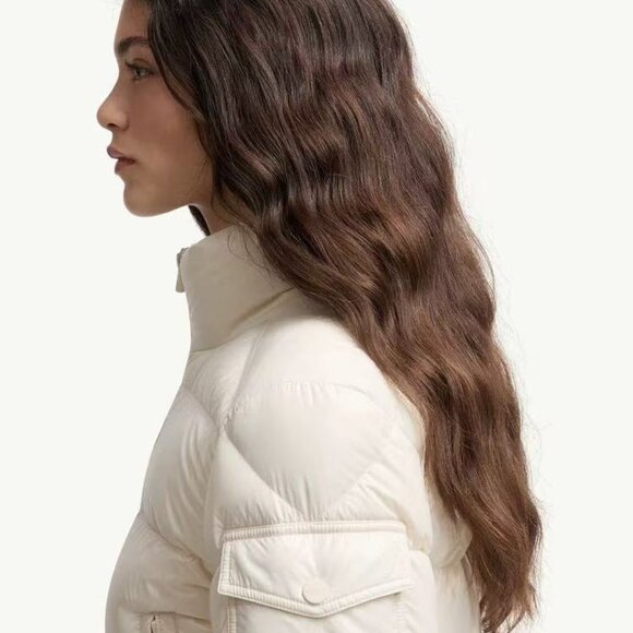 Moncler White Short Stand Collar Down Jacket, Women's Size S. - Picture 2 of 3